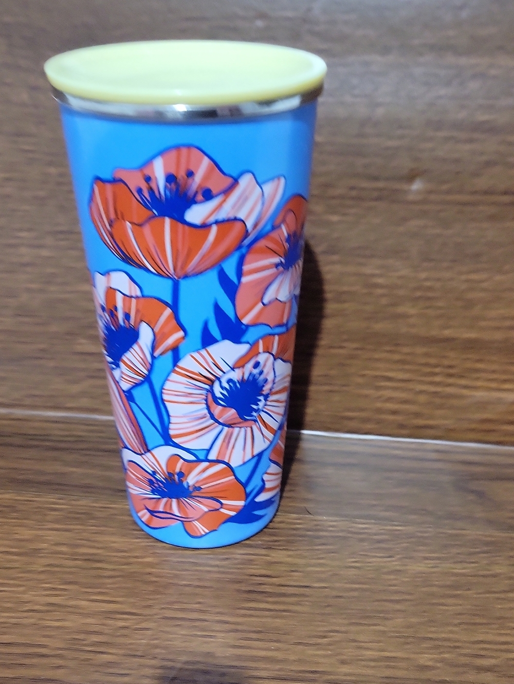 Blue Floral Travel Tumbler with Yellow Lid